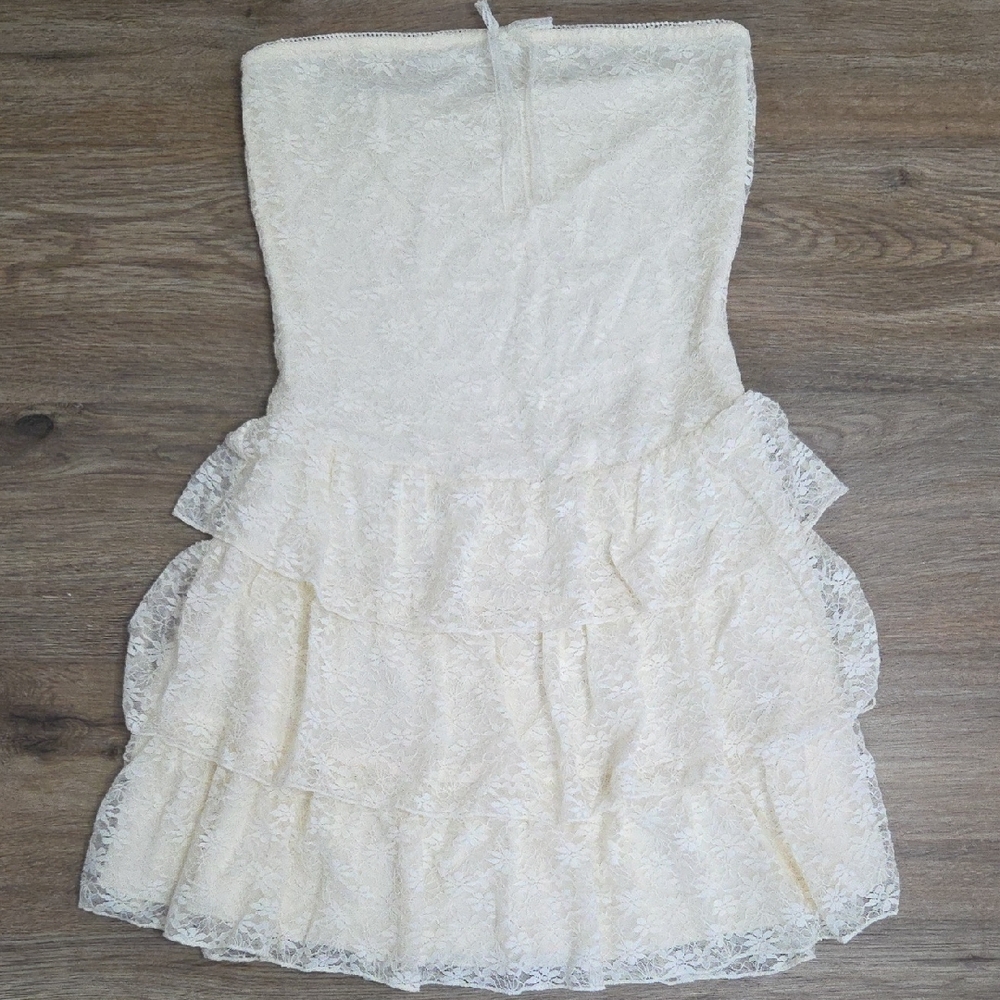 Strapless Cream Lace Mini Dress